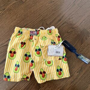 MC2 Saint Barth Yellow Striped Avocado Print Kids Shorts